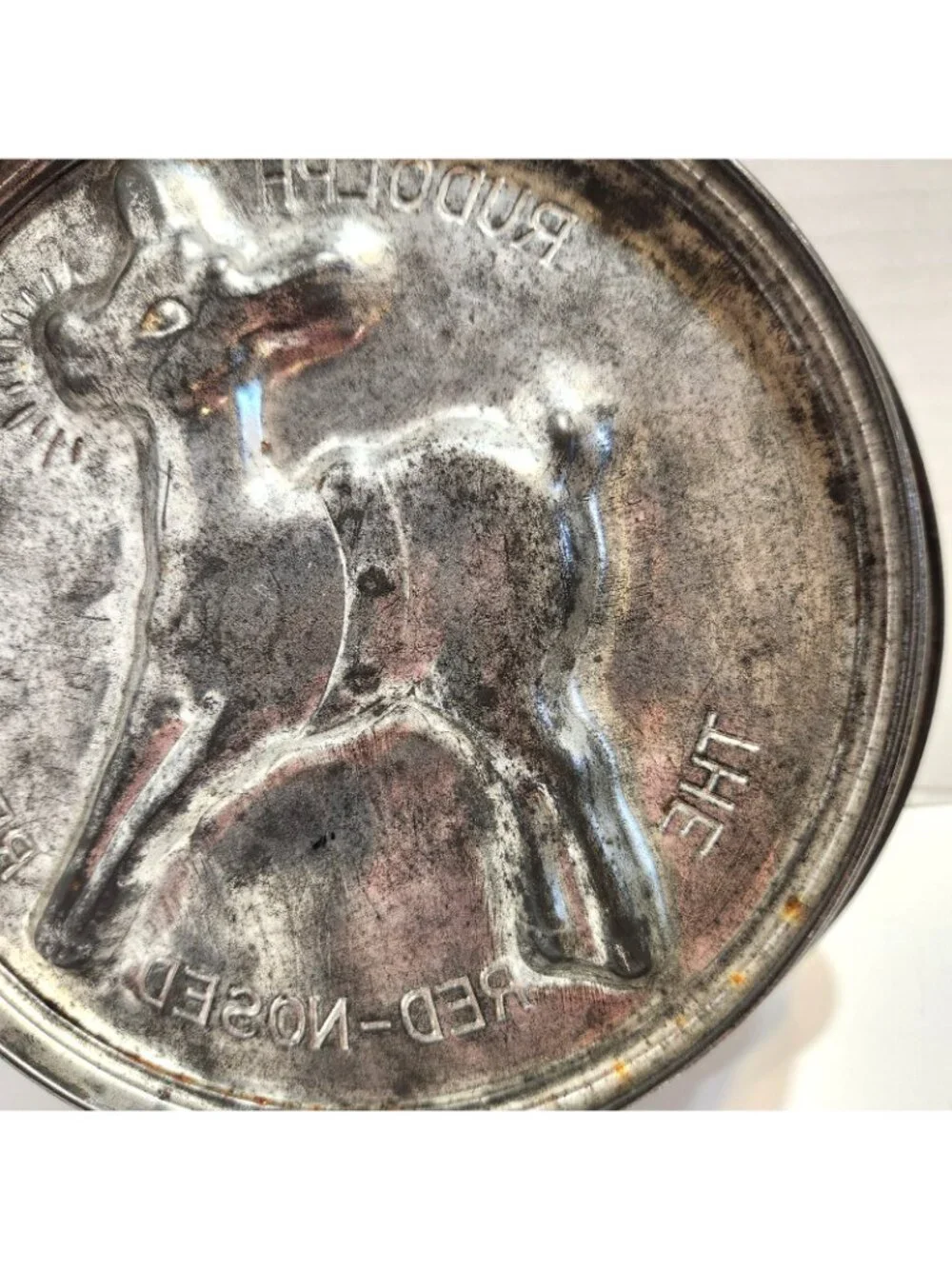1940’s Christmas Tin Cake Pan Rudolph The Red Nosed Reindeer Baking Mold READ